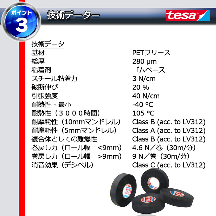 tesa テサテープ 51608 耐熱 3本【幅19mm×長さ25m】