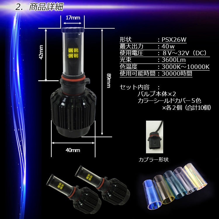 PSX26W LEDヘッドライト フォグライト 【3600lm/40ｗCREE XT-Eチップ搭載】