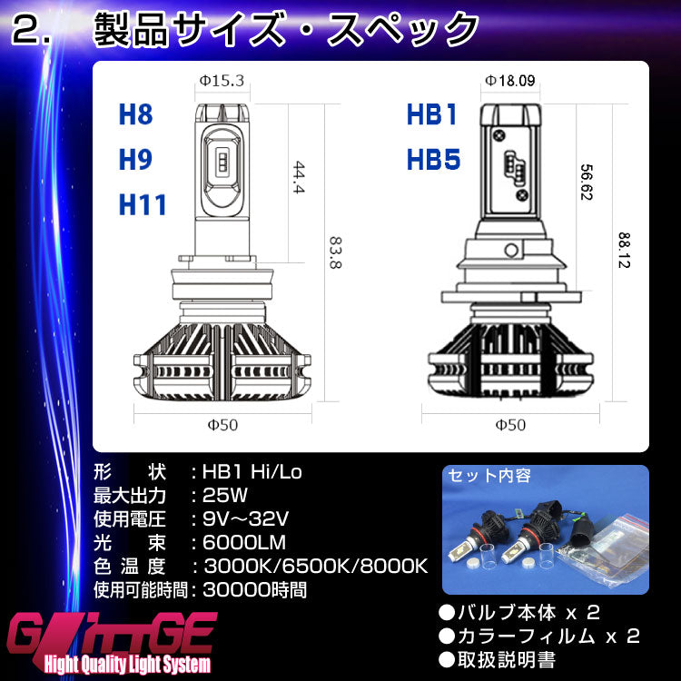 HB5 LEDヘッドライト フォグライト 【6000lm/25ｗ 色変更可】